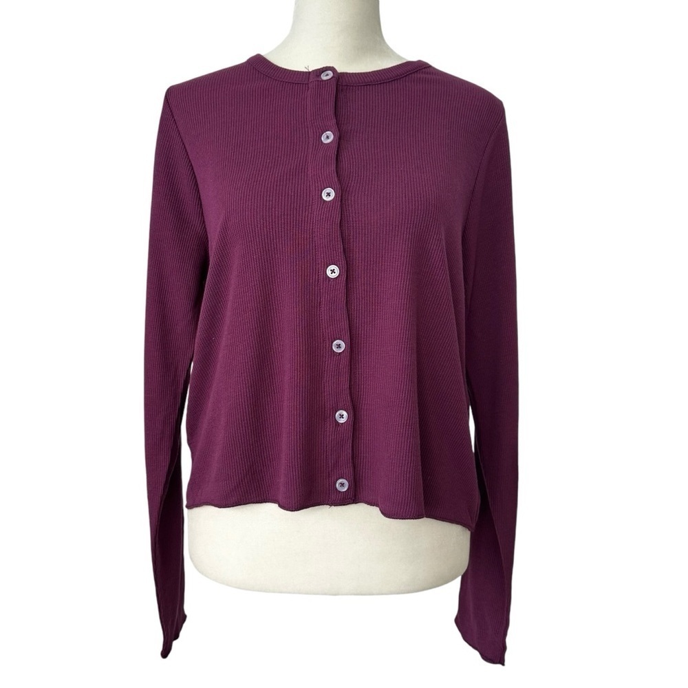 NEW CHASER Long Sleeve Button Down Semi Cropped Tee‎ Cardigan Brandy Size Small